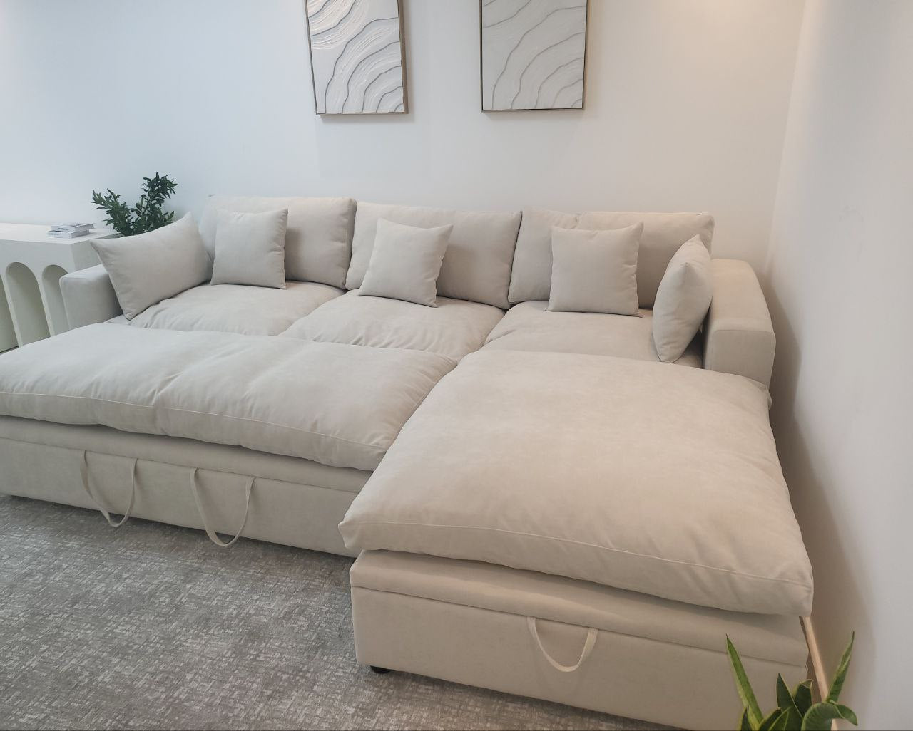 Daphney Cloud 3-seater Sofa with Pull-out Bed and Ottoman with Storage