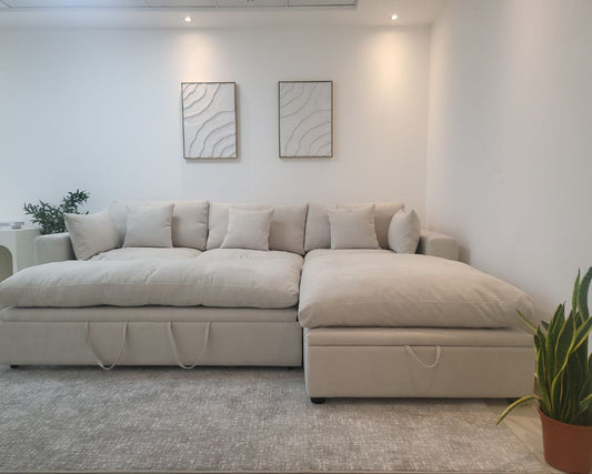Daphney Cloud 3-seater Sofa with Pull-out Bed and Ottoman with Storage