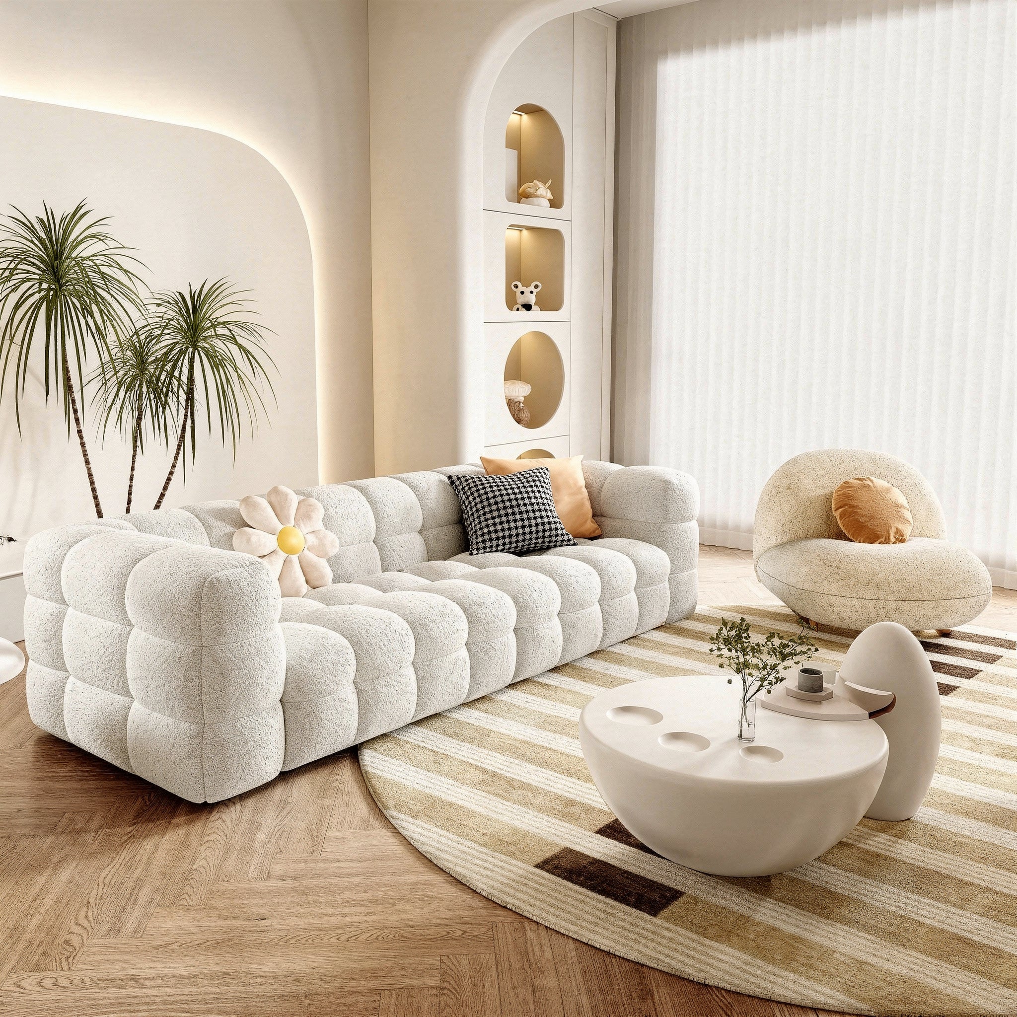 Eloise Boxy Cloud Shaped Sofa in Boucle Fabric | 2-Piece Modular Sofa