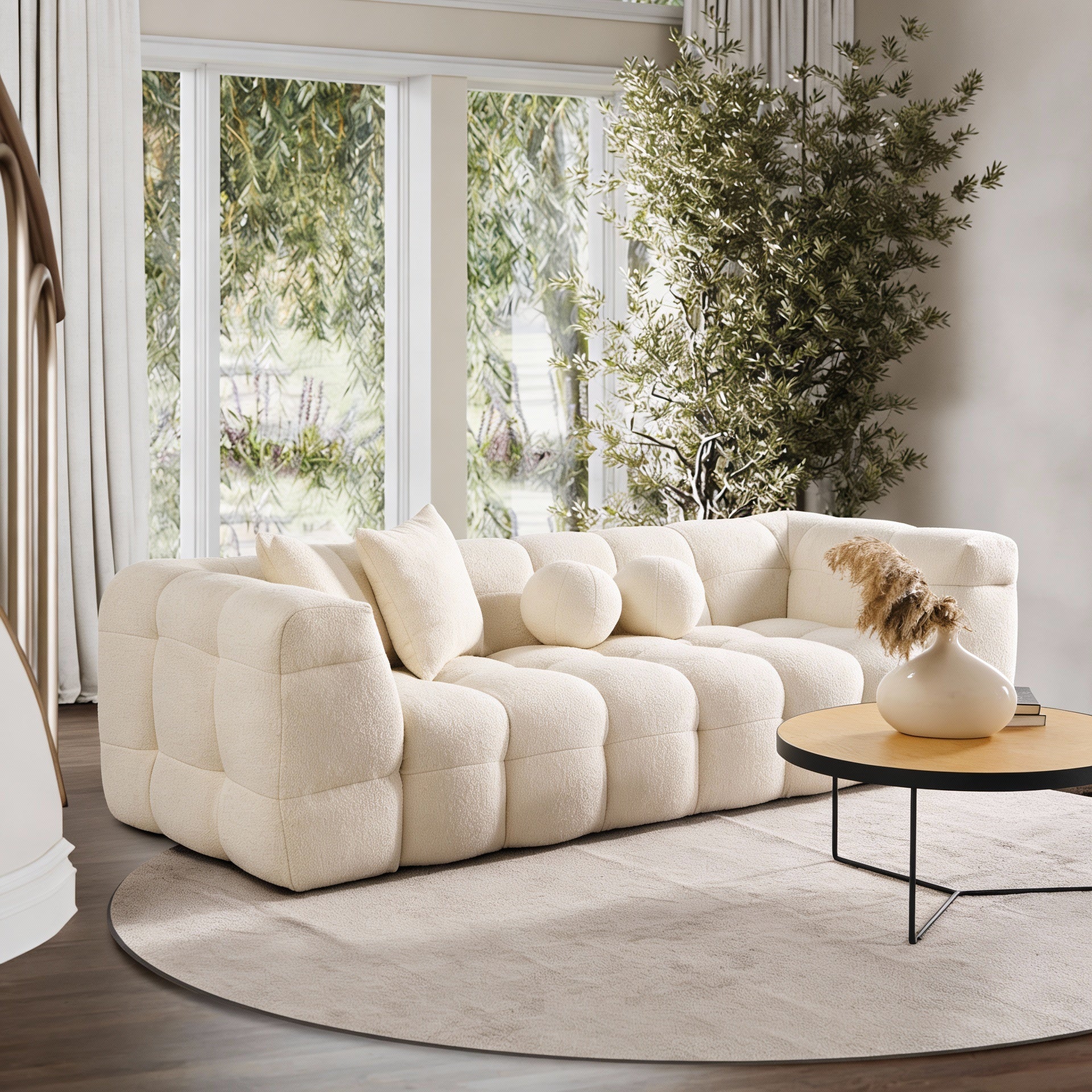 Eloise Boxy Cloud Shaped Sofa in Boucle Fabric | 2-Piece Modular Sofa