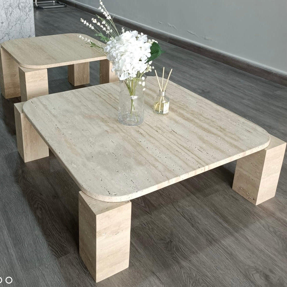 Rene Travertine Coffee Table Set